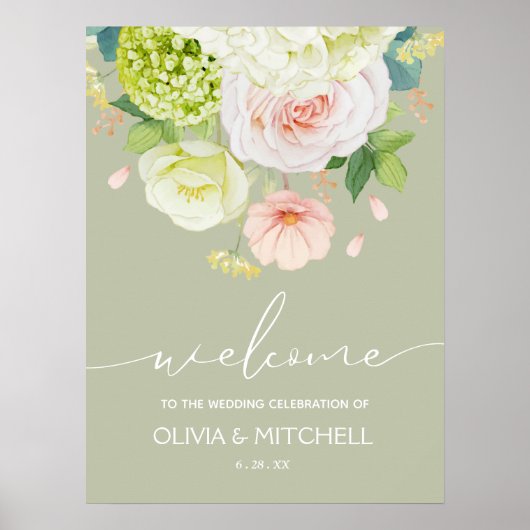 Poster Bienvenue à Notre Mariage Sage Green (Devant)