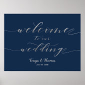 Poster Bienvenue à notre Mariage Silver Swash Calligraphy (Devant)