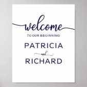 Poster Bienvenue à notre panneau bleu de marine chic (Devant)