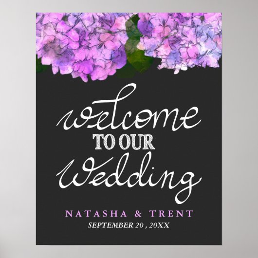 Poster Bienvenue À Notre Typographie Mariage Hydrangea Fl (Devant)