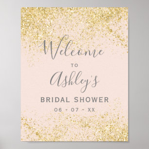 Poster Bienvenue à une baby shower de mariage rose poudré