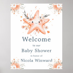 Poster Bienvenue à une Baby Shower Étoile de Mer Florale
