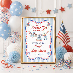 Poster Bienvenue à une Baby Shower Fille Tout à Fait Amér