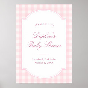 Poster Bienvenue à une Baby Shower Rose Gingham Classique