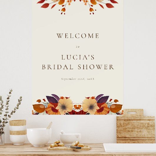 Poster Bienvenue à une douche de mariée classique de fleu (Cuisine)
