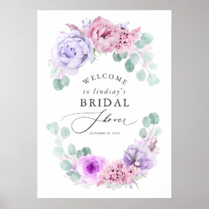 Poster Bienvenue à une douche nuptiale aux fleurs violett