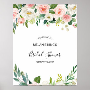 Poster Bienvenue à une élégante douche de mariage floral