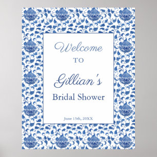 Poster Bienvenue à une élégante douche nuptiale bleu et b