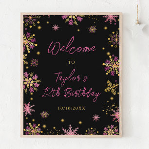 Poster Bienvenue à une fête d'anniversaire aux flocons de
