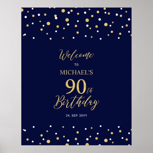 Poster Bienvenue à une fête d'anniversaire de 90 ans avec (Devant)
