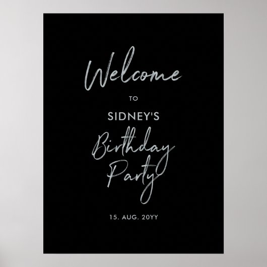 Poster Bienvenue à une fête d'anniversaire moderne Silver (Devant)