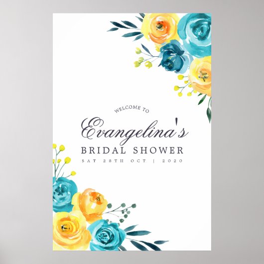 Poster Bienvenue à une réception de mariage turquoise et (Devant)