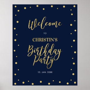Poster Bienvenue à votre fête d'anniversaire Gold & Navy