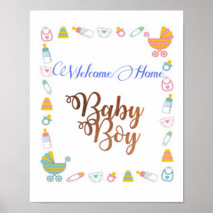 Poster Bienvenue Accueil Bébé Garçon avec police de feuil