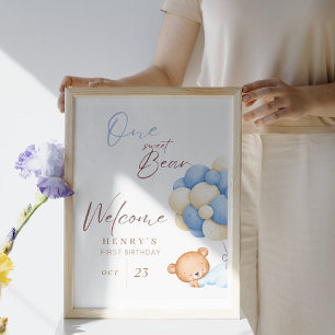 Poster Bienvenue Animaux Ours Pastel Garçon 1er fête d'an