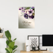 Poster Bienvenue Aquarelle violet rose Fleurs or (Bureau à domicile)
