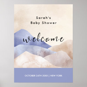 Poster Bienvenue au Baby shower de montagne Watercolor mo