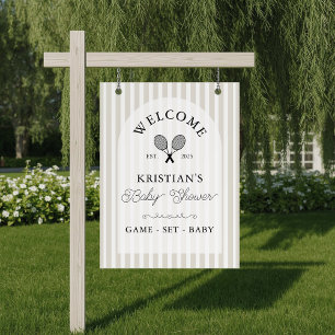 Poster Bienvenue au Baby shower de tennis beige Preppy