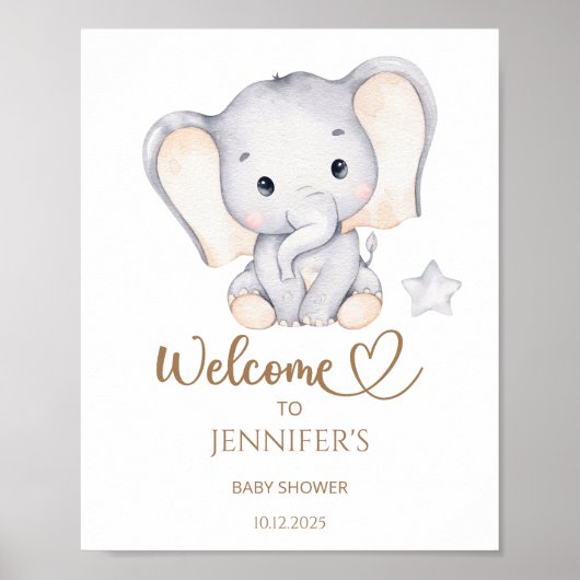 Poster Bienvenue au Baby shower éléphant (Devant)