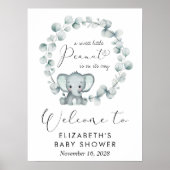 Poster Bienvenue au Baby shower Eléphant Cute Eucalyptus (Devant)