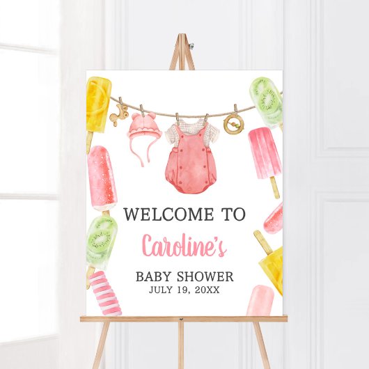 Poster Bienvenue au Baby shower Girl Popsicle