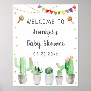 Poster Bienvenue au Baby shower Gold Fiesta Cactus