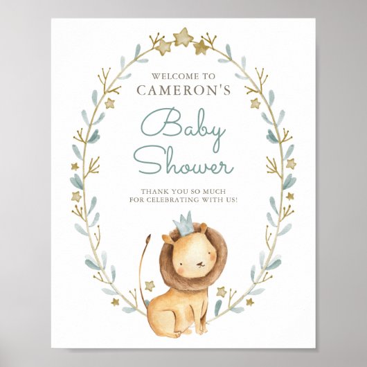 Poster Bienvenue au Baby shower Lion d'aquarelle (Devant)
