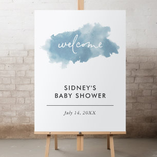 Poster Bienvenue au Baby shower Sky Blue Watercolor