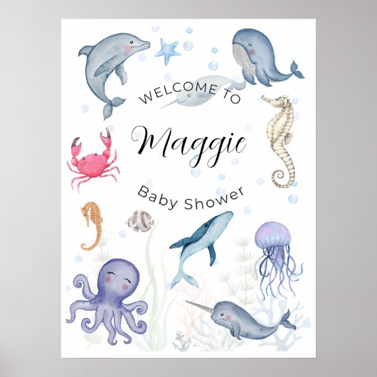 Poster bienvenue au baby shower sous la mer (Devant)