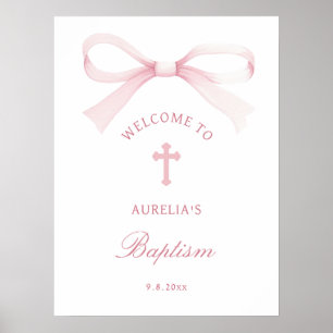 Poster Bienvenue au baptême à l'arc rose aquarelle