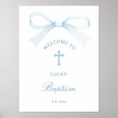 Poster Bienvenue au baptême avec un nœud bleu aquarelle (Devant)