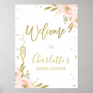 Poster Bienvenue au brunch de mariage floral or rose