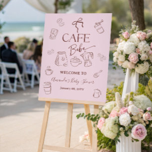 Poster Bienvenue au Café Bebe Fille Rose Baby Shower