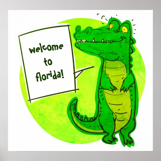 Poster bienvenue au caricature de crocodile de floride (Devant)