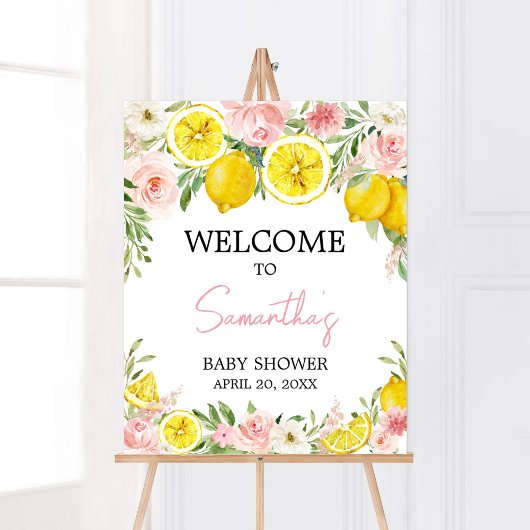 Poster Bienvenue au citron rose floral