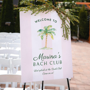 Poster Bienvenue au Club Bach Palm Beach Rayures Rose Ten