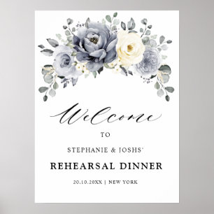 Poster Bienvenue au dîner de répétition floral gris argen