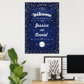 Poster Bienvenue au Mariage 24x36 Marine Blue Hearts & St (Bureau à domicile)