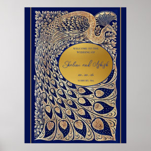 Poster Bienvenue au mariage Art Nouveau Paon Or Bleu