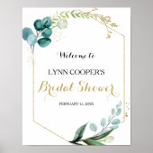 Poster Bienvenue au mariage avec des eucalyptus dorés et (Devant)