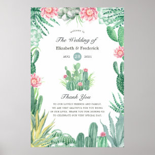 Poster Bienvenue au mariage avec des succulentes aquarell