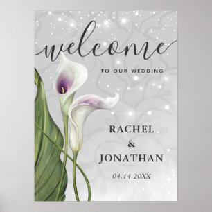 Poster Bienvenue au mariage avec lys calla blanc et viole