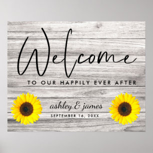 Poster Bienvenue au mariage avec texture de bois de tourn