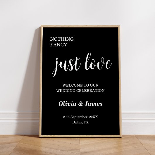 Poster Bienvenue au mariage Black Nothing Fancy Just Love
