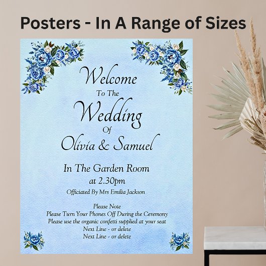Poster Bienvenue au Mariage Blue Peony