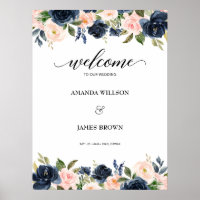 Bienvenue au Mariage Blush Navy Blossom