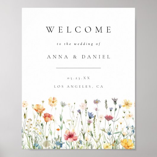 Poster Bienvenue au mariage bohème chic à fleurs sauvages (Devant)
