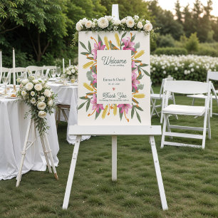 Poster Bienvenue au mariage botanique au lys rose tendre