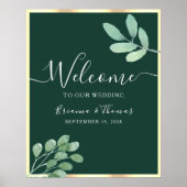 Poster Bienvenue au Mariage botanique Emerald Green (Devant)