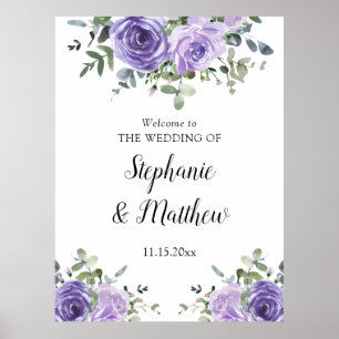 Poster Bienvenue au mariage botanique Eucalyptus Violet P